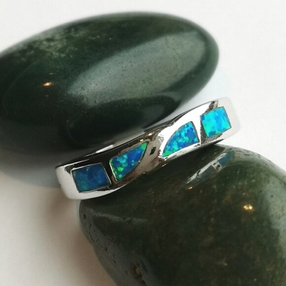 Blue Opal sterling silver band stacking ring size 6 - Picture 3 of 4